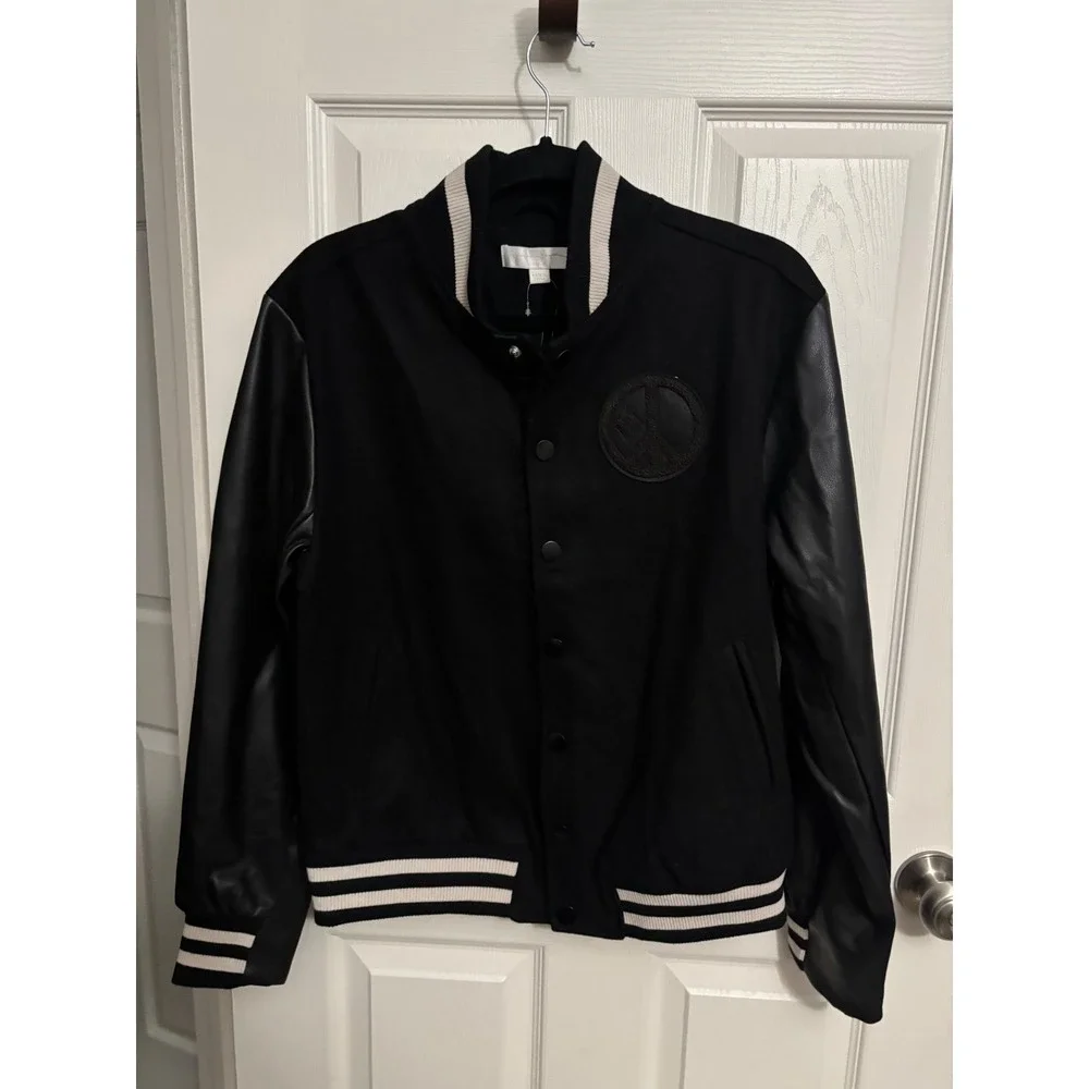 NEW Spiritual Gangster | Black Bomber Jacket‎ Peace Wool Blend Sz S